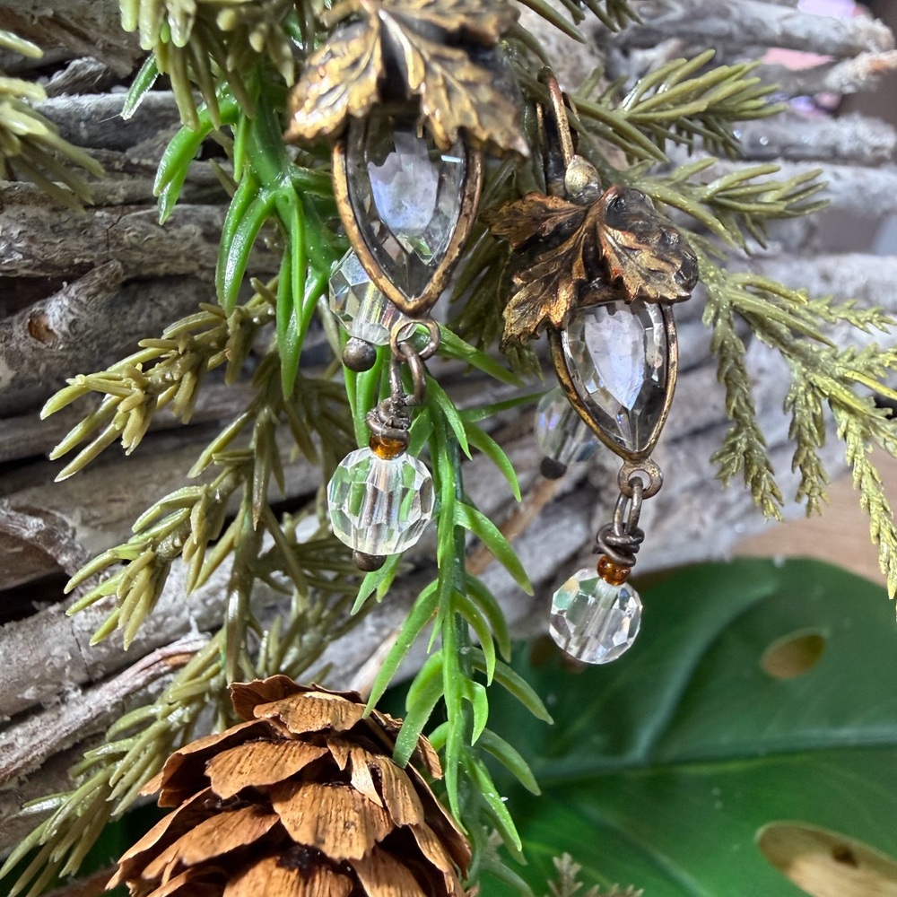 Rare Sundance Acorn Vintage Gold and Australian Crystal Drop Earrings